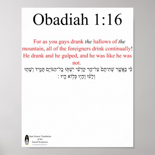 Open Source Translation Obadiah 1:16 Poster ポスター (正面)