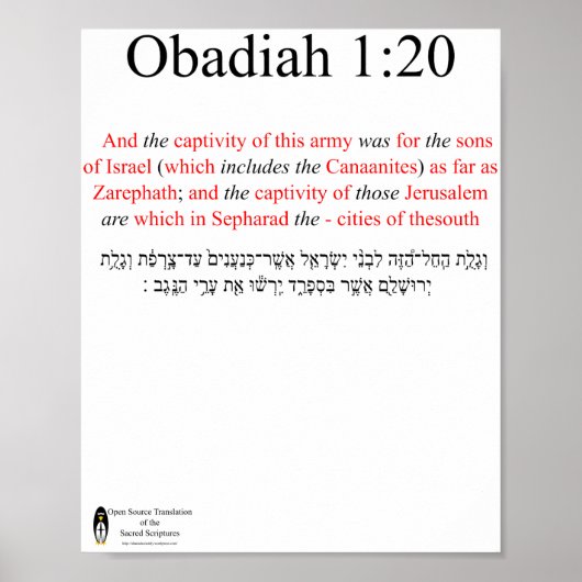 Open Source Translation Obadiah 1:20 Poster ポスター (正面)