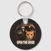 "Open The Door" 面白いパーカーを着た猫のキーチェーン キーホルダー (正面)