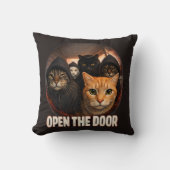 Open The Door Funny Cats in Hoodies Throw Pillow クッション (正面)