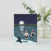 Open water swimming in a lake with snow Christmas シーズンポストカード (スタンド正面)