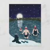 Open water swimming in a lake with snow Christmas シーズンポストカード (正面)