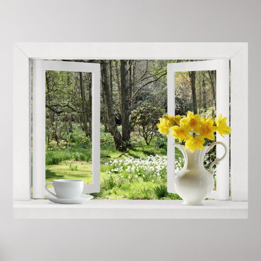 Open Window onto Woodland Scene with Daffodils ポスター (正面)