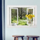 Open Window onto Woodland Scene with Daffodils ポスター