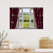 Open window with view across and English countrysi ポスター (キッチン)