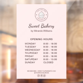 Opening Hours Custom Logo Pink Bakery Business ウィンドウサイン