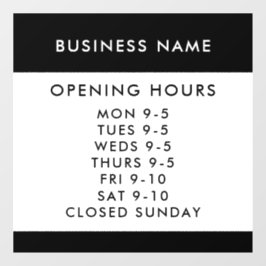 Opening Hours Modern Black Custom Business Window ウィンドウサイン