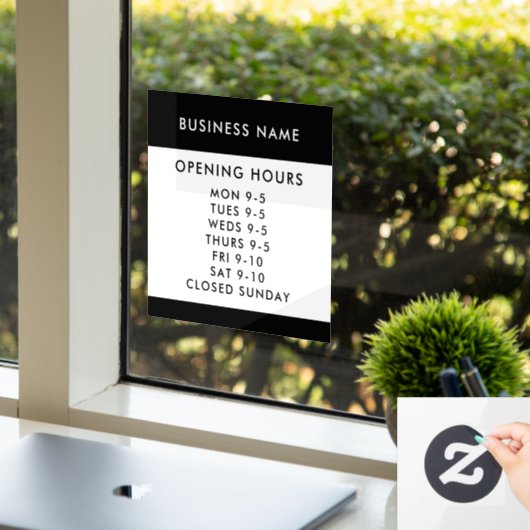 Opening Hours Modern Black Custom Business Window ウィンドウサイン (オフィス)