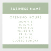 Opening Hours Modern Sage Green Business Window ウィンドウサイン (シート)