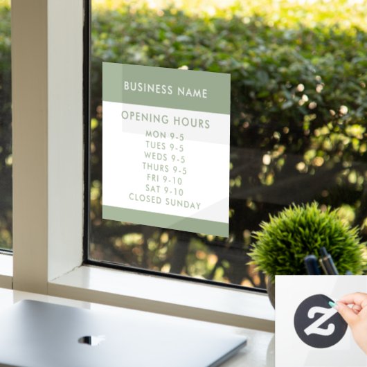 Opening Hours Modern Sage Green Business Window ウィンドウサイン (オフィス)