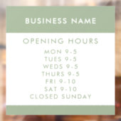 Opening Hours Modern Sage Green Business Window ウィンドウサイン (シート2)