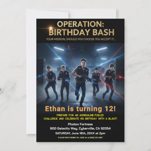 Operation Birthday Bash Laser Tag 招待状 (正面)