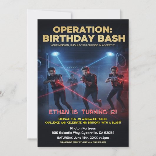 Operation Birthday Bash Laser Tag 招待状 (正面)
