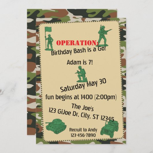 Operation Birthday Bash Toy Soldier birthday 招待状 (正面/裏面)
