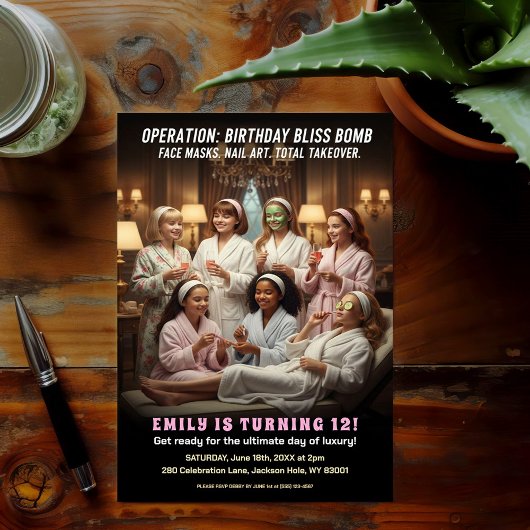 Operation Birthday Bliss Spa Party  招待状