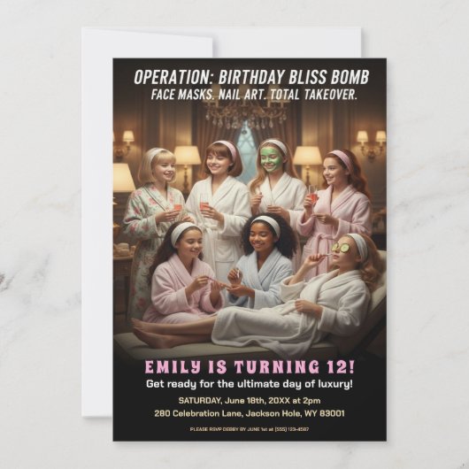 Operation Birthday Bliss Spa Party  招待状 (正面)