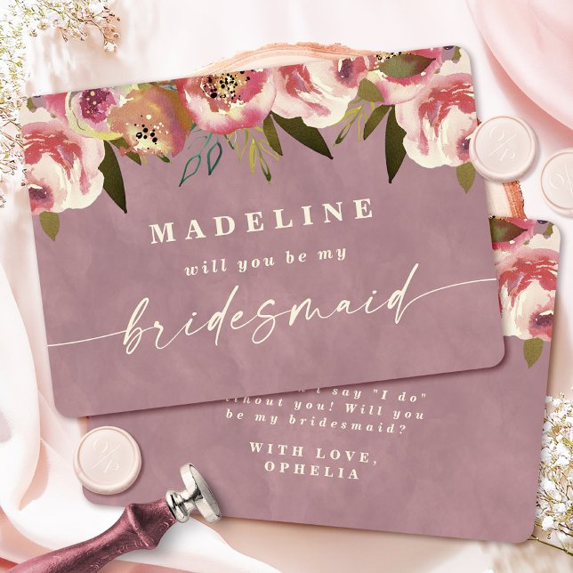 Opheliaピンクコテージコーレブリデスメイド提案カード (Say "I DO" to Romantic Watercolor Florals and a Cottagecore Vibe with the Ophelia Wedding Suite.)