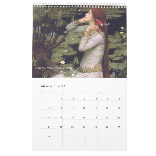 Ophelia Classic Art  Calendar カレンダー (2月 2027)