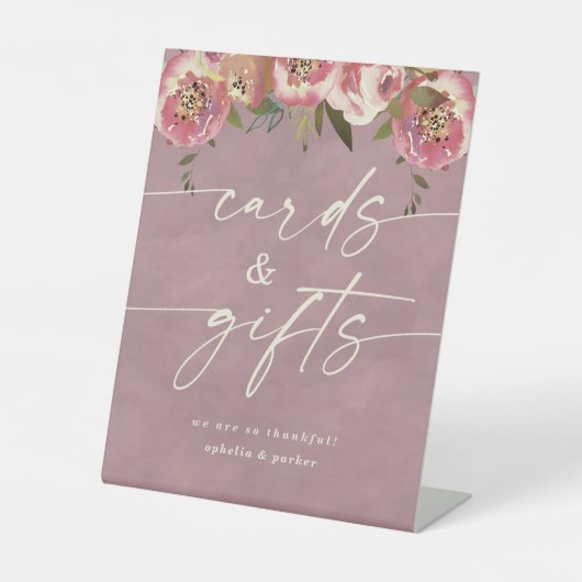 Ophelia Dusty Pinkフローラカードとギフト結婚ズ 台座サイン (正面)