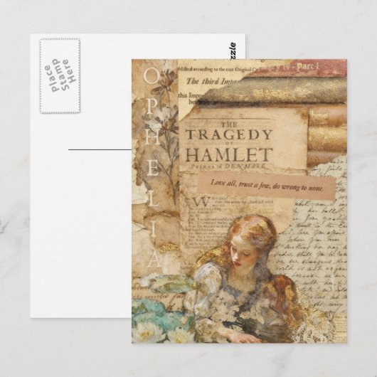 Ophelia Mixed Media Collage ポストカード (正面/裏面)