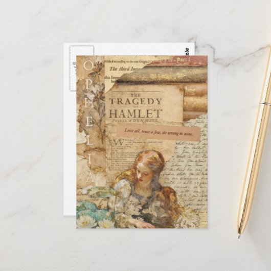 Ophelia Mixed Media Collage ポストカード (正面/裏面インサイチュ)