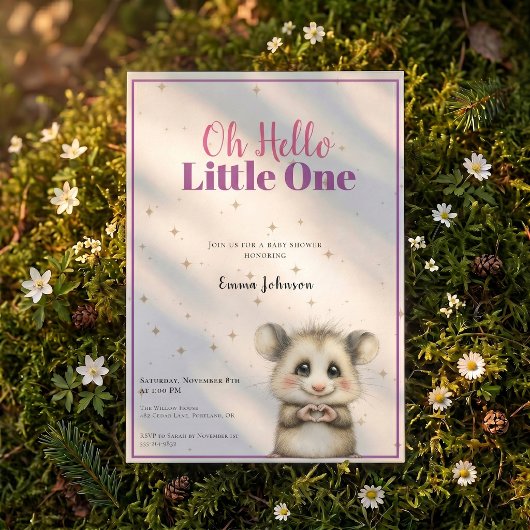 Opossum Baby Shower • Girl Invitation セーブザデート