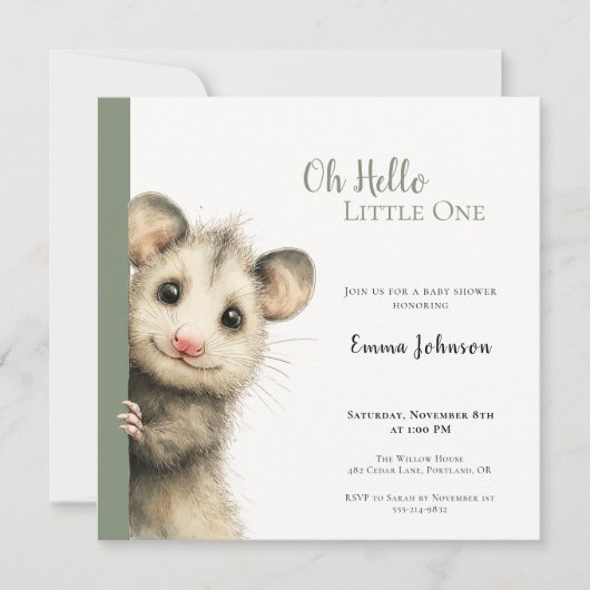 Opossum Baby Shower Invitation セーブザデート (正面)