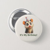 Opossum Birthday Button • Cute Woodland Party 缶バッジ (正面&裏面)