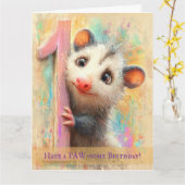 Opossum Birthday Card カード (黄色い花)