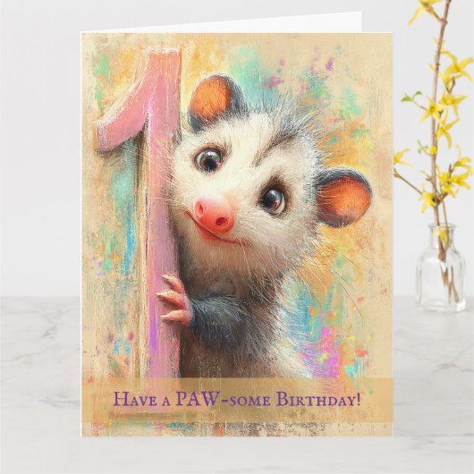 Opossum Birthday Card カード (黄色い花)