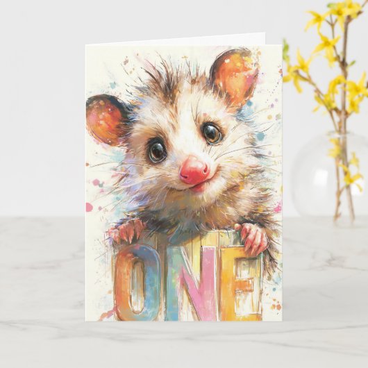 Opossum Birthday Card カード (黄色い花)