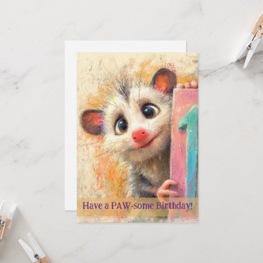 Opossum Birthday Card カード (正面/裏面インサイチュ)