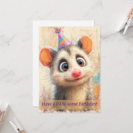 Opossum Birthday Card カード (正面/裏面インサイチュ)