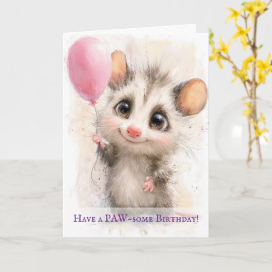 Opossum Birthday Card カード (黄色い花)