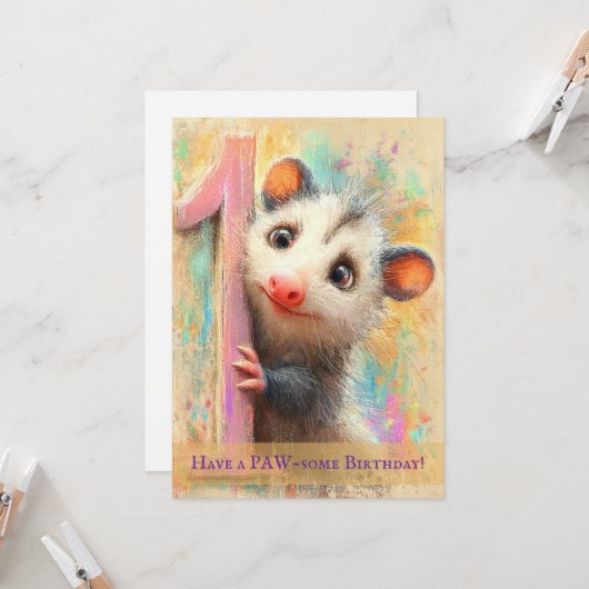 Opossum Birthday Card カード (正面/裏面インサイチュ)
