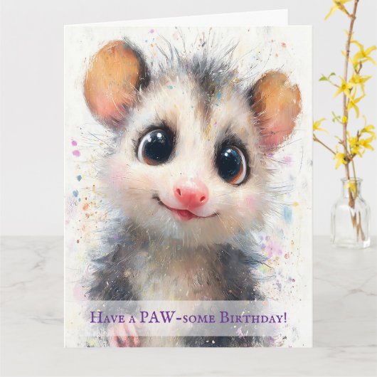 Opossum Birthday Card カード (黄色い花)