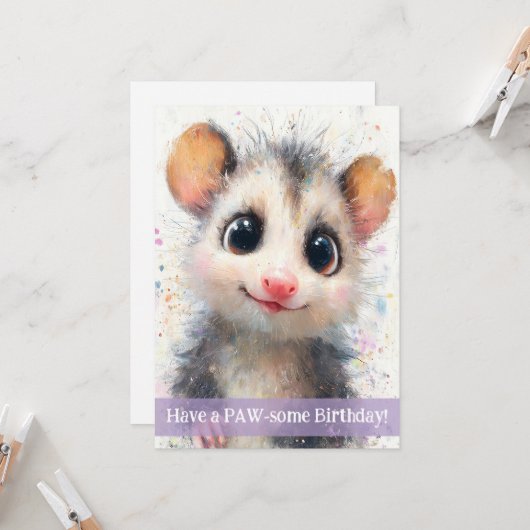 Opossum Birthday Card カード (正面/裏面インサイチュ)