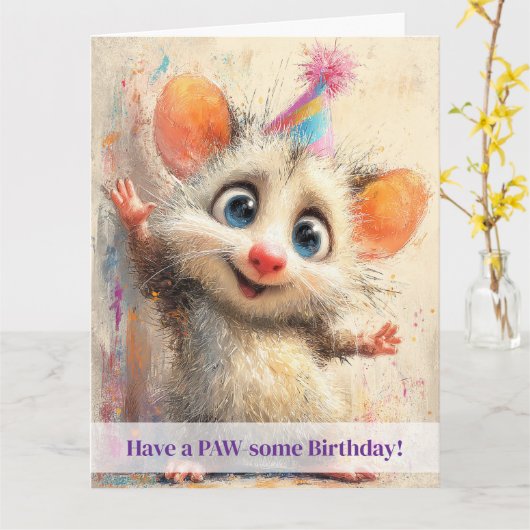Opossum Birthday Card カード (黄色い花)