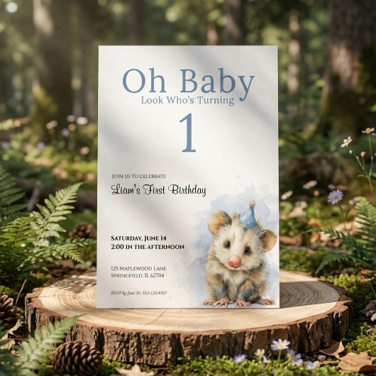 Opossum Birthday Invitation • Cute Woodland Party セーブザデート