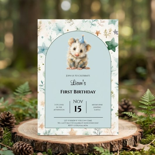 Opossum Birthday Invitation • Cute Woodland Party セーブザデート