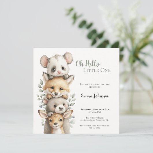 Opossum Woodland Baby Shower Invitation (スタンド正面)