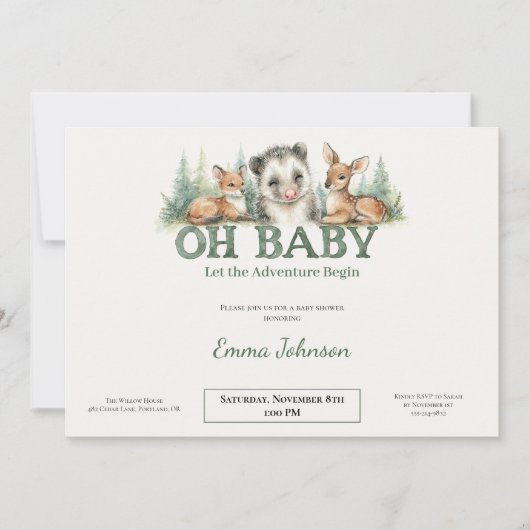 Opossum Woodland Baby Shower Invitation シーズンカード (正面)