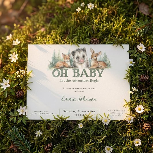 Opossum Woodland Baby Shower Invitation シーズンカード