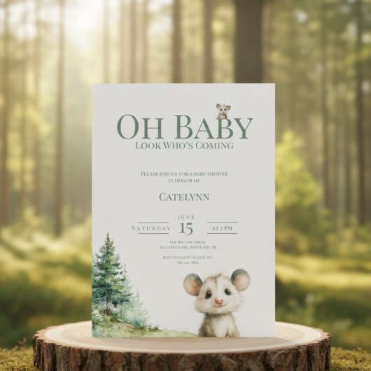 Opossum Woodland Baby Shower Invitation シーズンカード