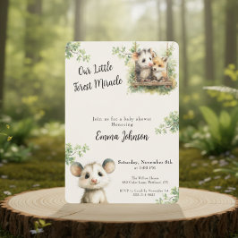 Opossum Woodland Baby Shower Invitation セーブザデート