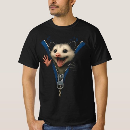 Opossum Zipper Illusion | 3D Funny Playing Possum Tシャツ (正面)