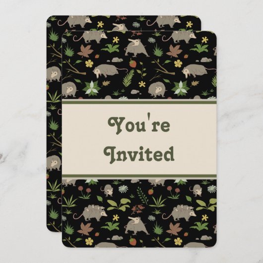 Opossums in Black Birthday Party Invitation (正面/裏面)