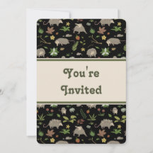 Opossums in Black Birthday Party Invitation