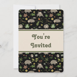 Opossums in Black Birthday Party Invitation