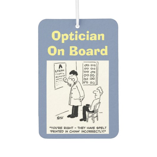 opticianボード。オプティおもしろいシャンについての漫画。 カーエアーフレッシュナー (正面)